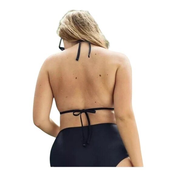 Aerie Black Perky Triangle Bikini Top Halter Tie Back Size Small Padded Classic - Picture 2 of 8